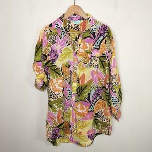 True Destination Floral Animal Print Button Up Tunic